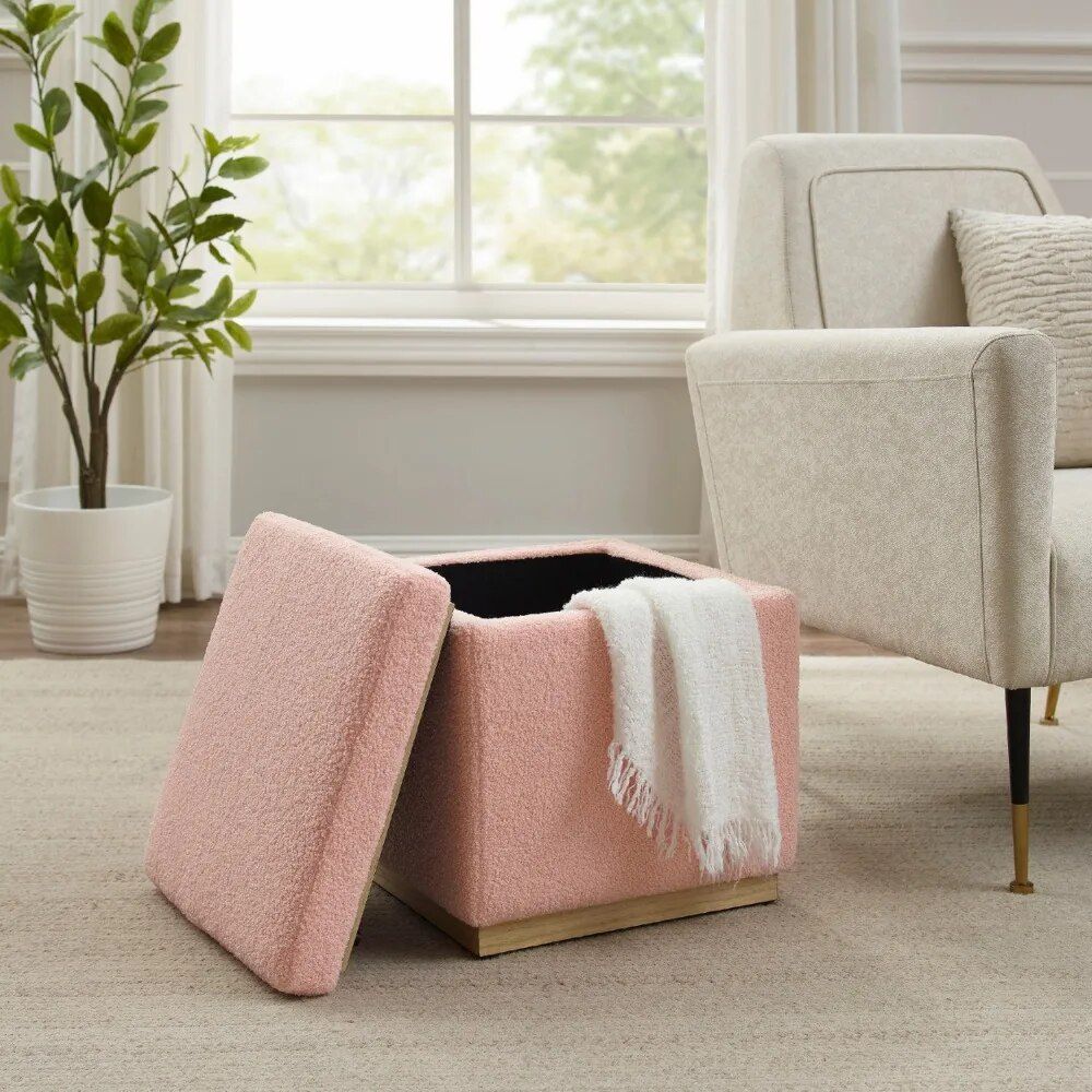 Blush Sherpa Square Storage Ottoman