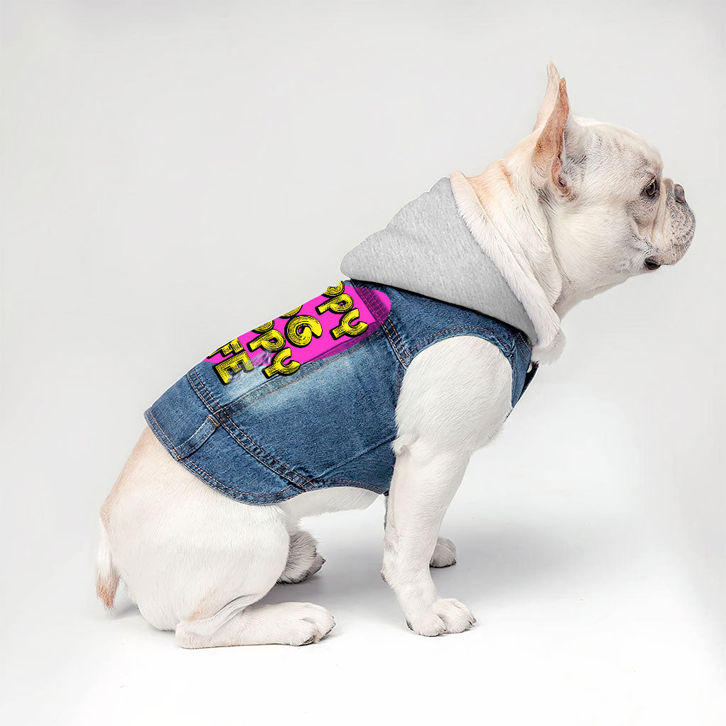 Happy Dog Happy Life Dog Denim Jacket - Phrase Dog Denim Coat - Art Print Dog Clothing