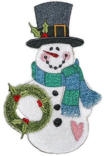 Country Christmas Snowman - Wreath Embroidered Iron on/Sew patch [4" X