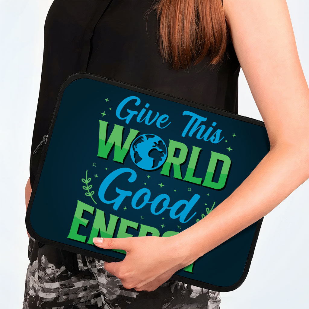 Give the World Good Energy HP 16" Sleeve - Cute Laptop Sleeve - Printed Laptop Sleeve with Zipper