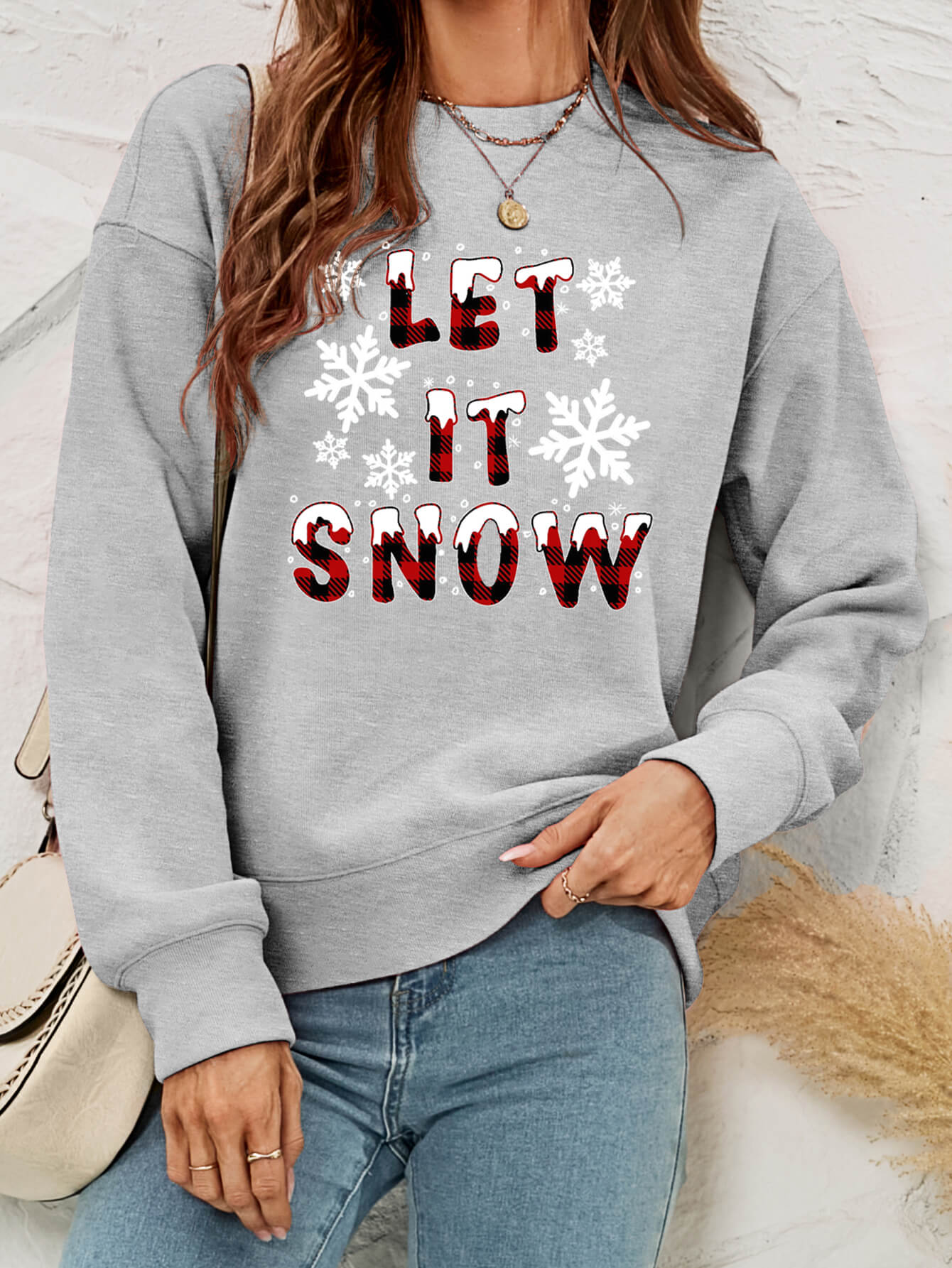 LET IT SNOW Graphic Dropped Shoulder Sweatshirt