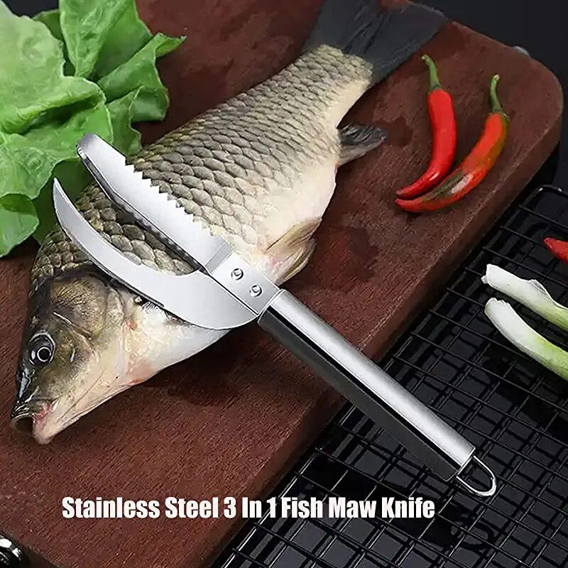 Stainless Steel 3-in-1 Fish Scale Knife: Cut, Scrape, and Dig Efficiently