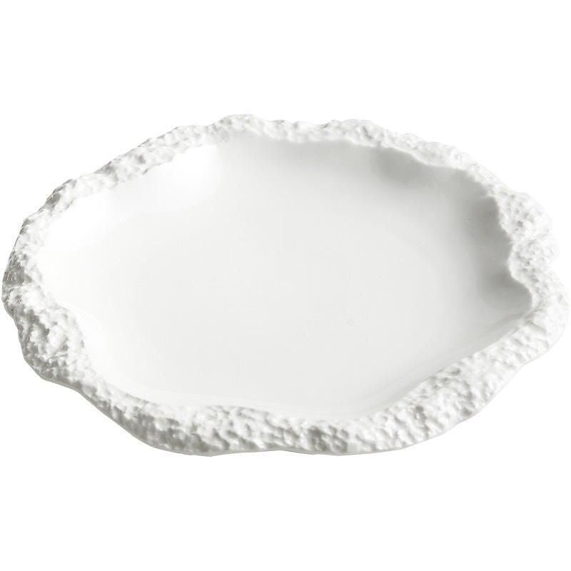 Elegant European Style Ceramic Tableware - Rockpattern Shallow Plate for Home and Business