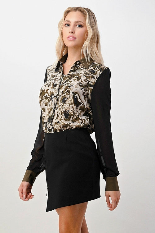 Silk Wavy Marble Printed Shirt Top