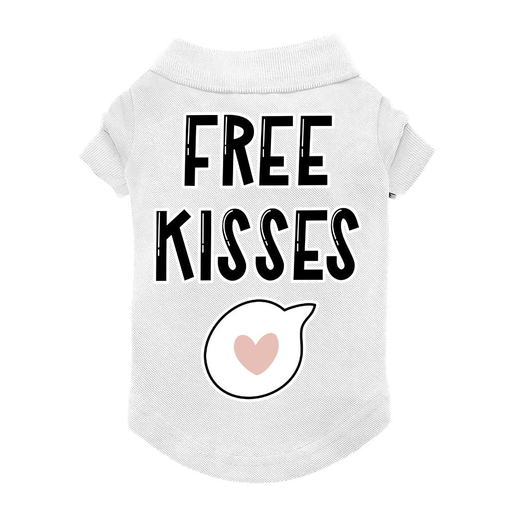 Free Kisses Dog Polo Shirt - Word Print Dog T-Shirt - Minimalist Dog Clothing