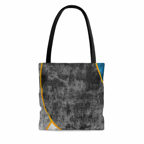 Canvas Tote Bag, Black Blue Grey Circular Geometric Pattern Print