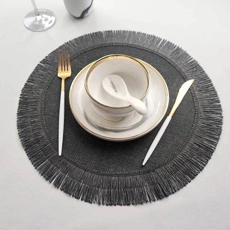 Eco-Friendly Linen Round Placemat with Fringe - Heat Resistant, Non-Slip Kitchen Table Mat