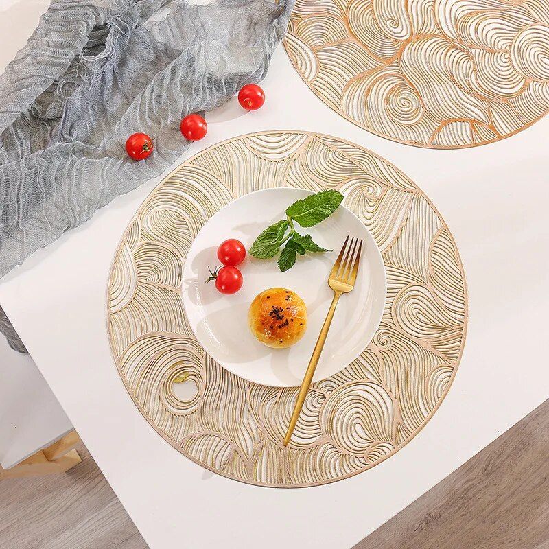 Modern Round PVC Placemat - Gold-Accented, Waterproof & Non-Slip