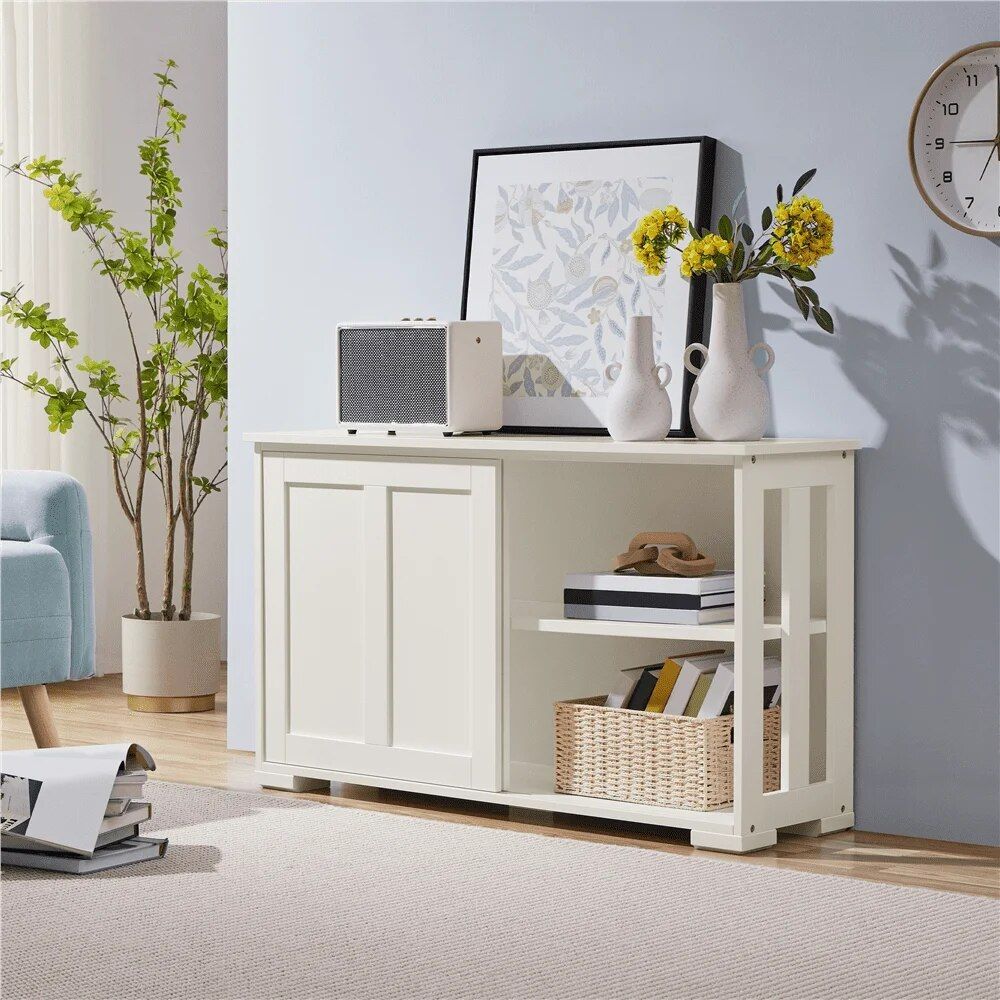 White Antique Sliding Door Buffet Sideboard