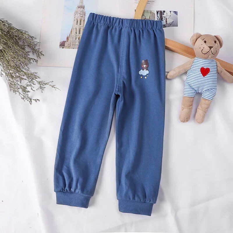 Comfy Cotton Kids' Sweatpants: Cartoon Pattern Leisure Trousers for Toddlers & Young Children