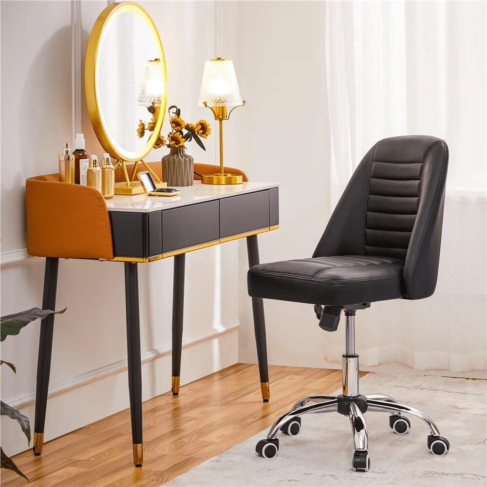 Elegant Black Faux Leather Armless Office Chair - Modern Tufted Design