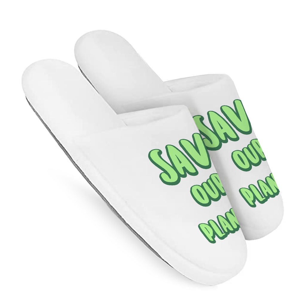 Save the Planet Memory Foam Slippers - Earth Day Slippers - Trendy Slippers