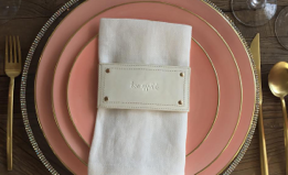 Leather Style Napkin Wrap SET (4) - Off White | Gold Andromeda