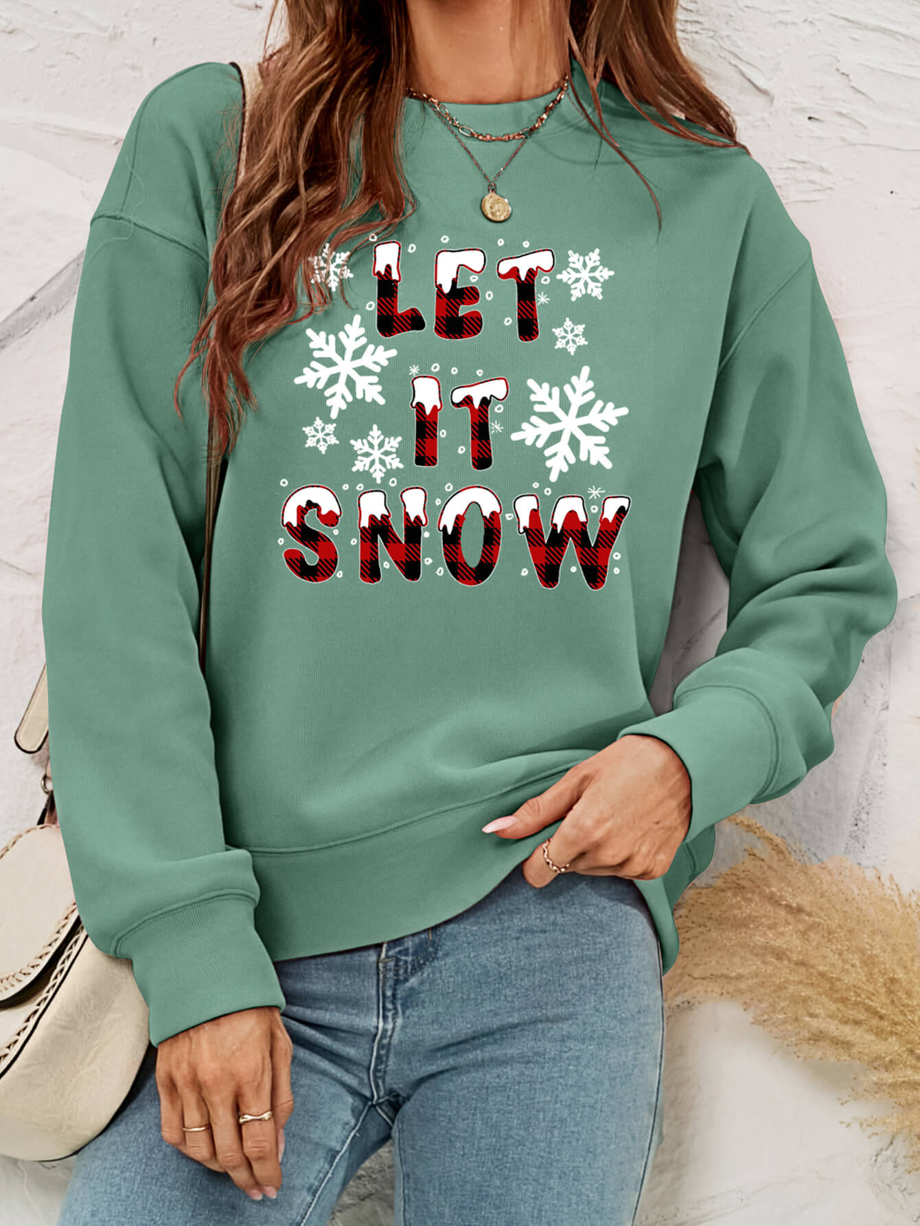 LET IT SNOW Graphic Dropped Shoulder Sweatshirt