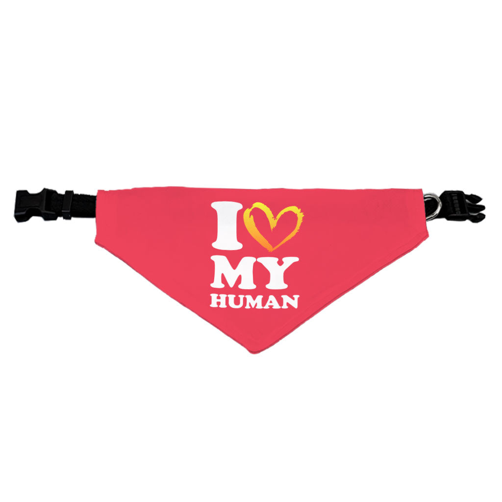 I Love My Human Pet Bandana Collar - Text Design Scarf Collar - Heart Dog Bandana