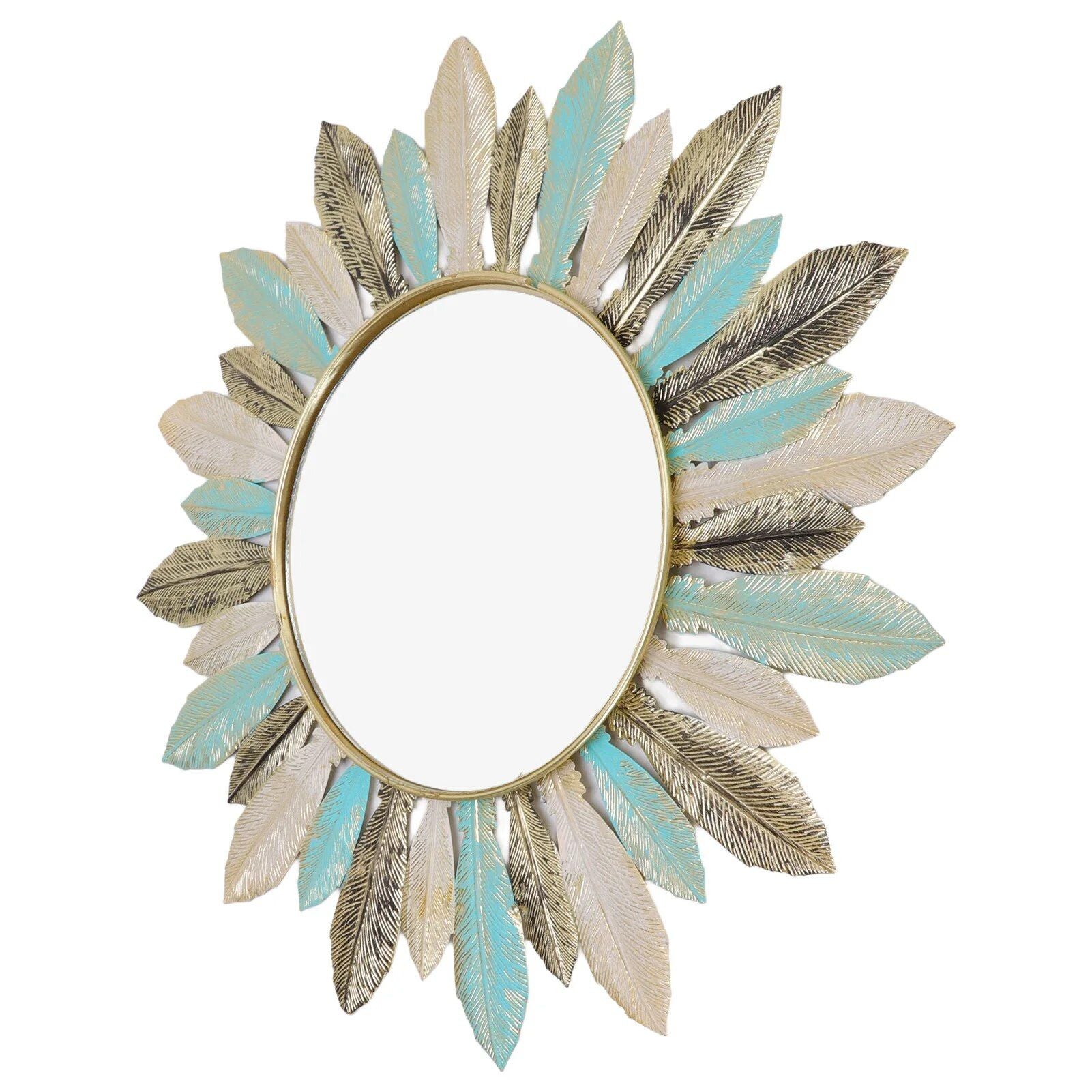 Elegant Iron Feather Wall Decor & Makeup Mirror - Stylish and Durable for Home and Commercial Spaces