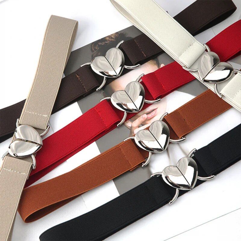 Chic Heart-Shaped Buckle Elastic Waist Belt for Women