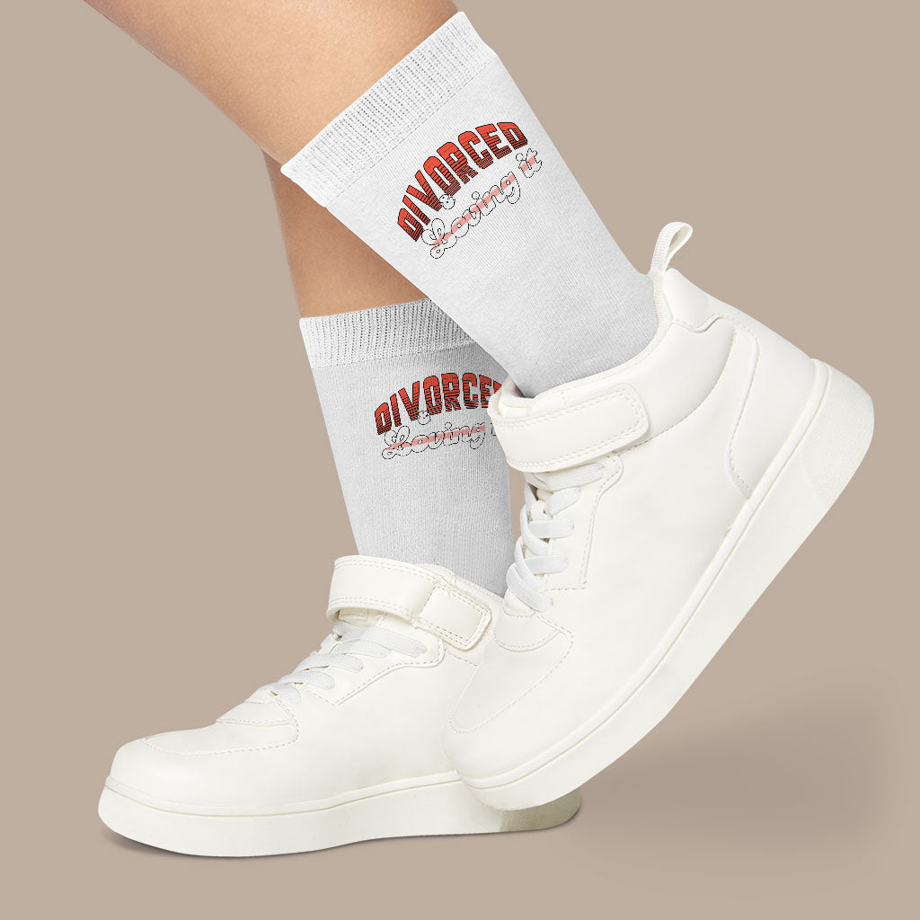 Divorced Socks - Funny Saying Novelty Socks - Printed Crew Socks