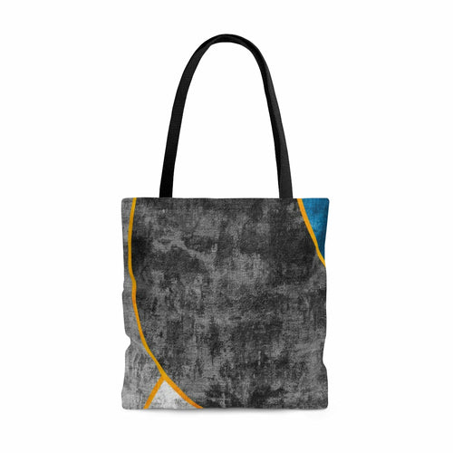 Canvas Tote Bag, Black Blue Grey Circular Geometric Pattern Print