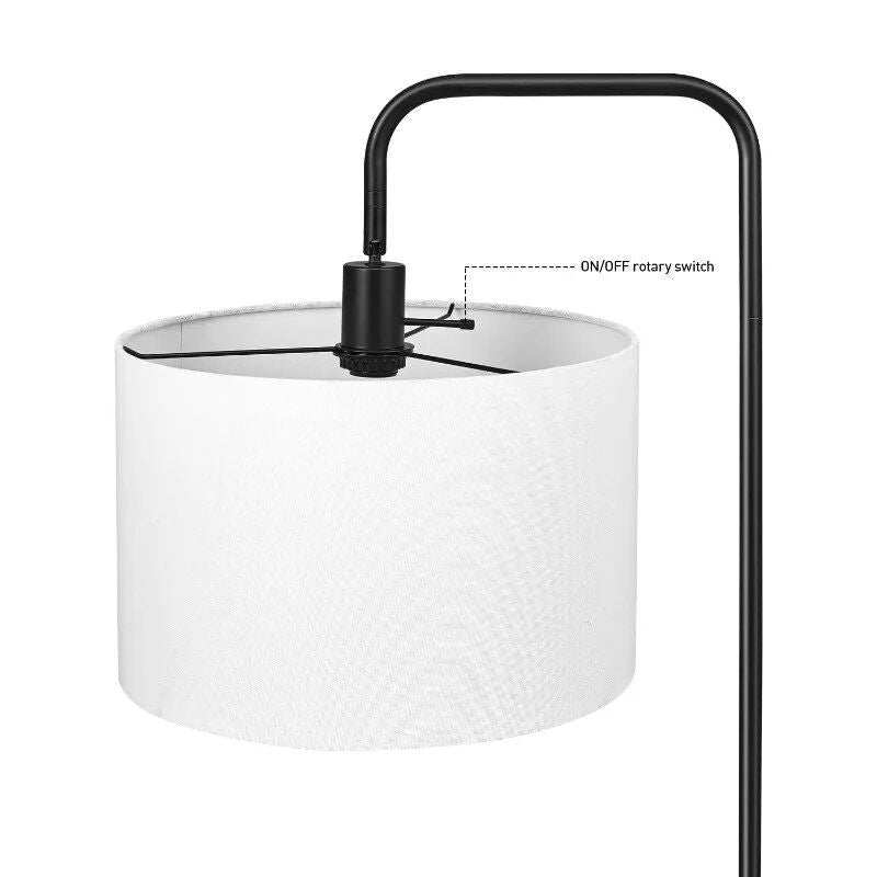 58" Matte Black Floor Lamp with White Linen Shade - Contemporary Nordic Design