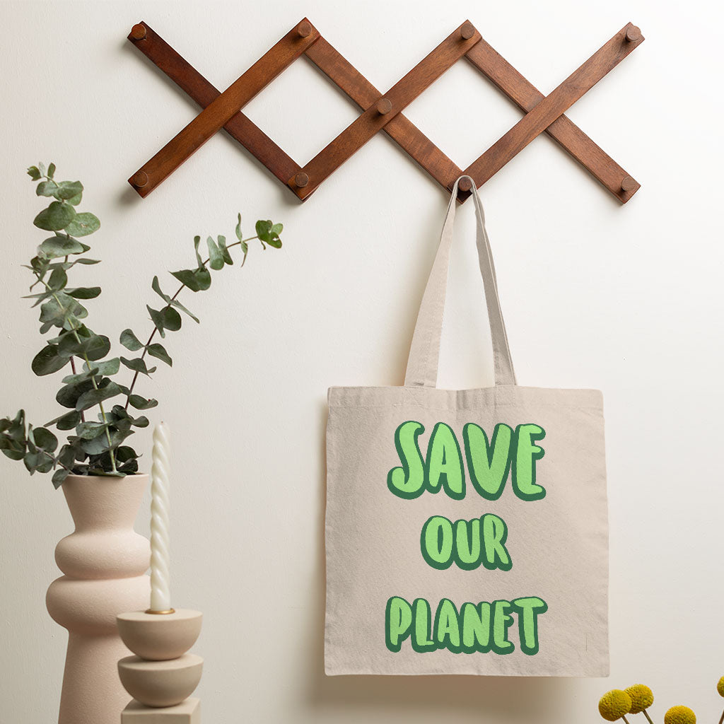 Save the Planet Small Tote Bag - Earth Day Shopping Bag - Trendy Tote Bag