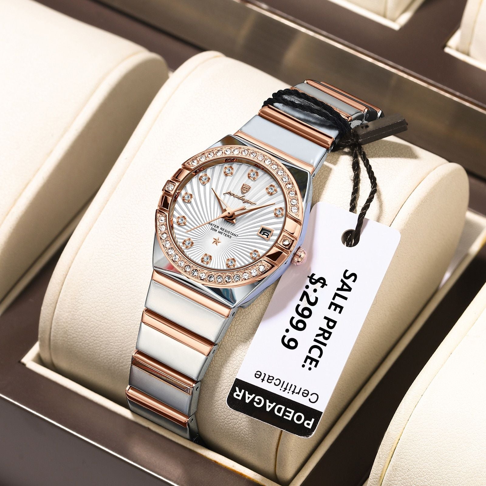 Elegant Waterproof Quartz Ladies Watch with Luminous Display & Stainless Steel Band