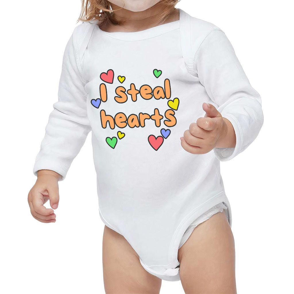 I Steal Hearts Baby Long Sleeve Onesie - Cute Heart Baby Long Sleeve Bodysuit - Illustration Baby One-Piece