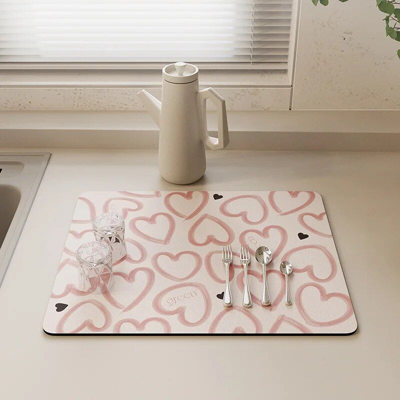 Heart-Print Diatom Mud Dish Drying Mat