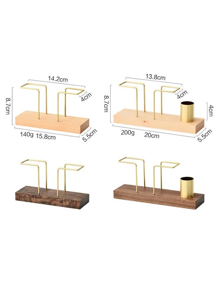 Elegant Wood and Brass Desktop Organizer with Multi-Functional Tissue and Toothpick Holder