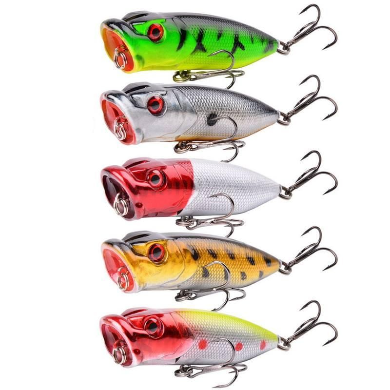 7cm Topwater Popper Fishing Lure with 3D Eyes and Treble Hooks