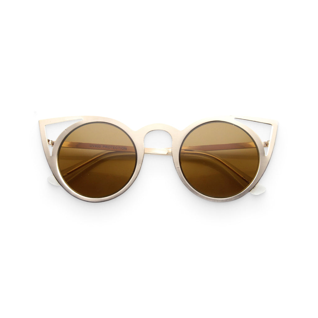 Gold Brown Women’s Metal Cat-Eye Sunglasses