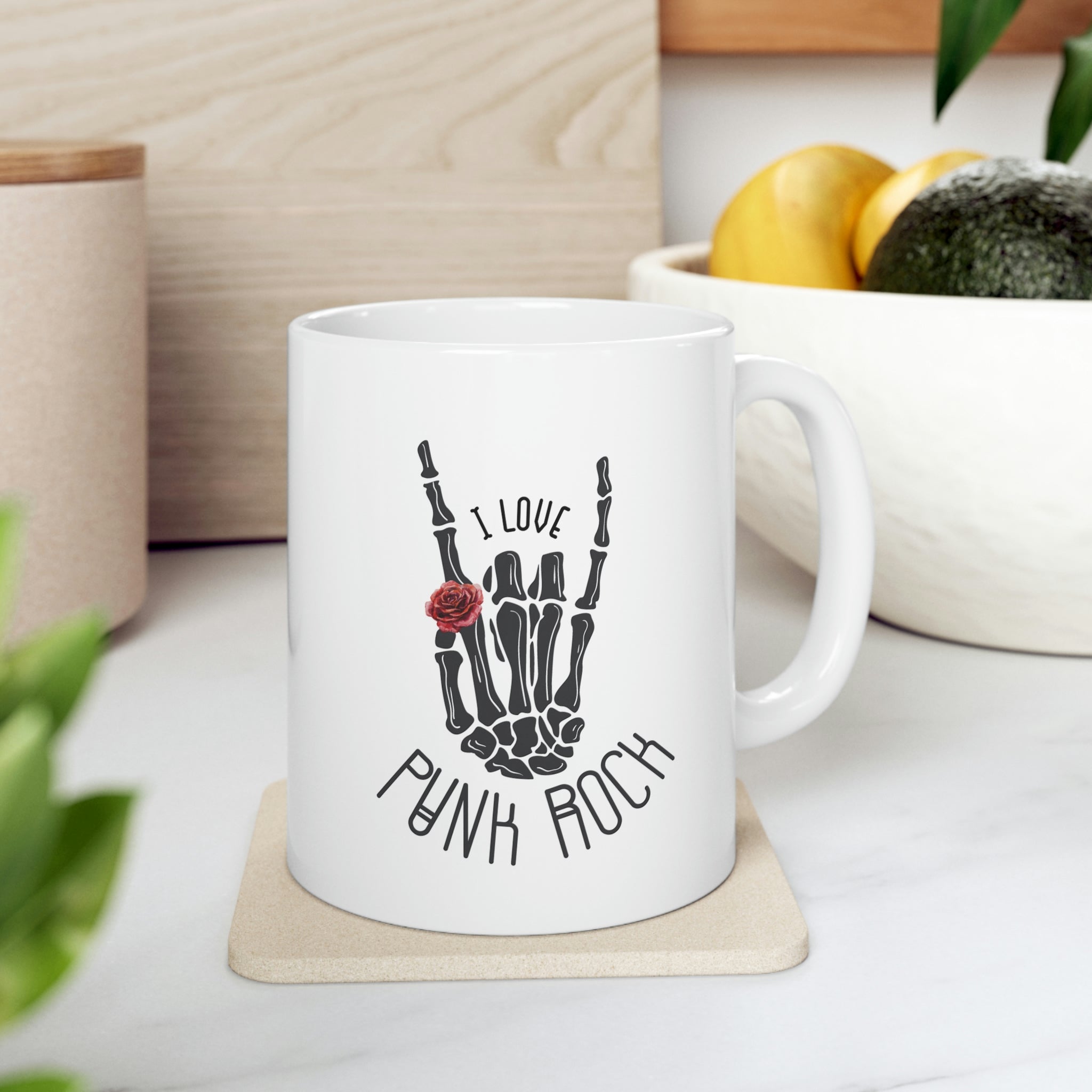 I Love Punk Rock Skeleton Hand Mug