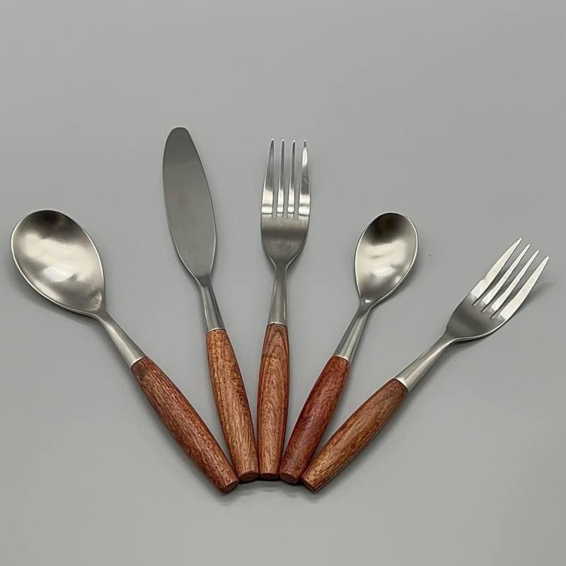 Elegant Natural Wood & Stainless Steel Cutlery Set - 5Pcs