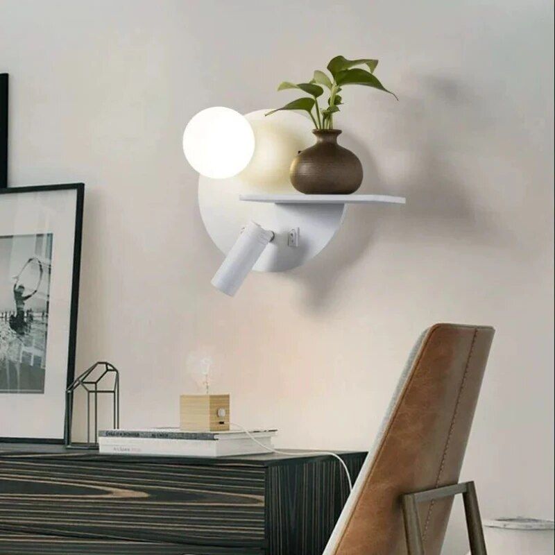 Contemporary Bedroom LED Reading Wall Light with USB Charging