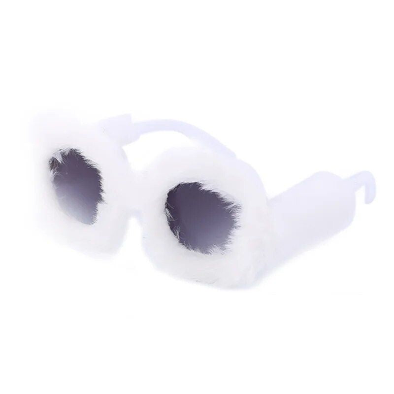 Luxury Plush Round Sunglasses - Women's Fluffy Fur-Trimmed Fashion Eyewear