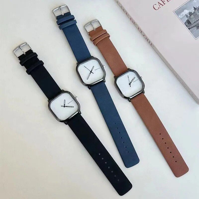 Elegant Square Dial Leather Strap Quartz Watch for Men and Women