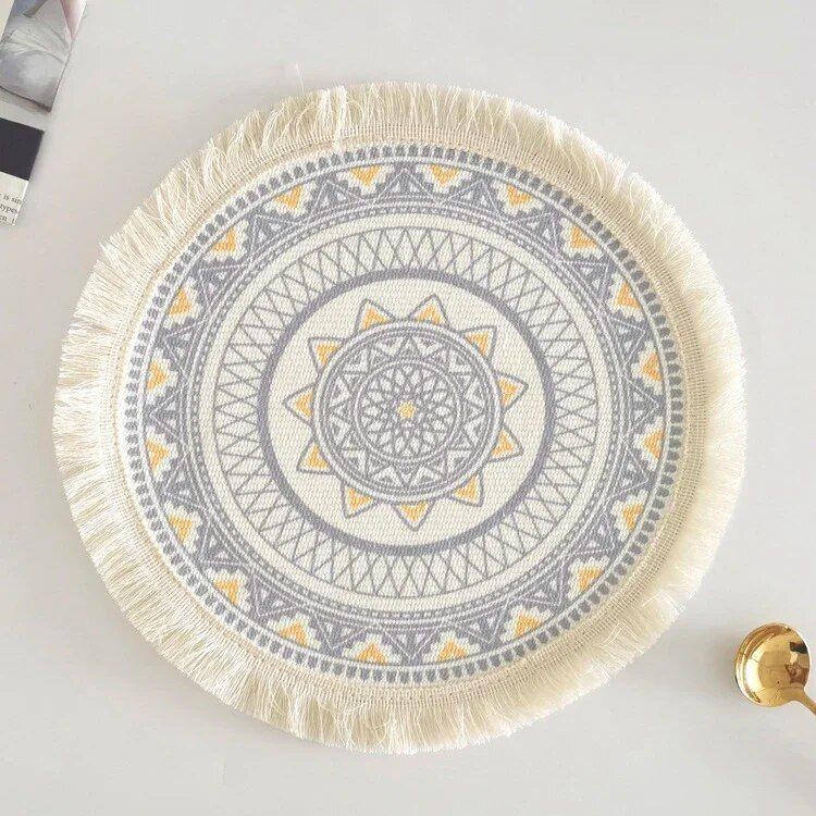 Eco-Friendly Boho Linen Round Placemats for Dining Table Decor