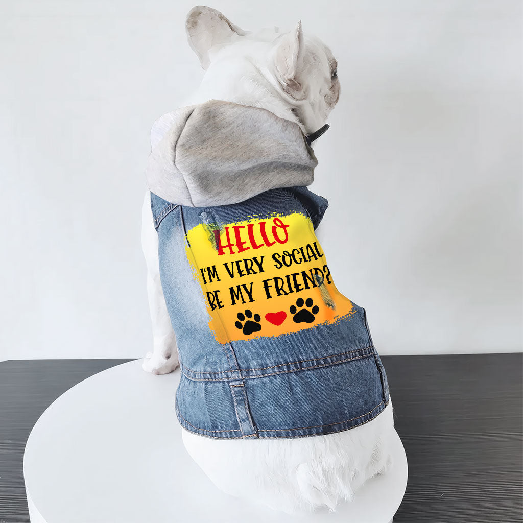 Friend Dog Denim Jacket - Colorful Dog Deim Coat - Printed Dog Clothing