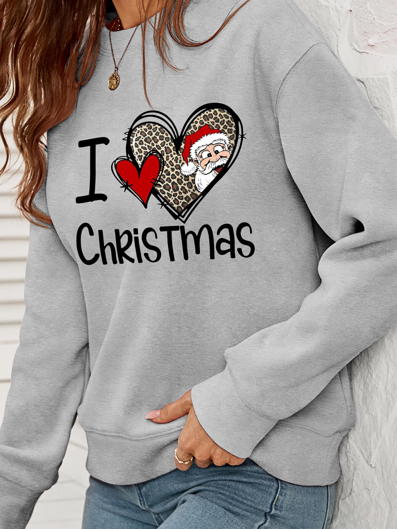 I Heart Christmas Graphic Fleece Lining Crewneck Sweatshirt