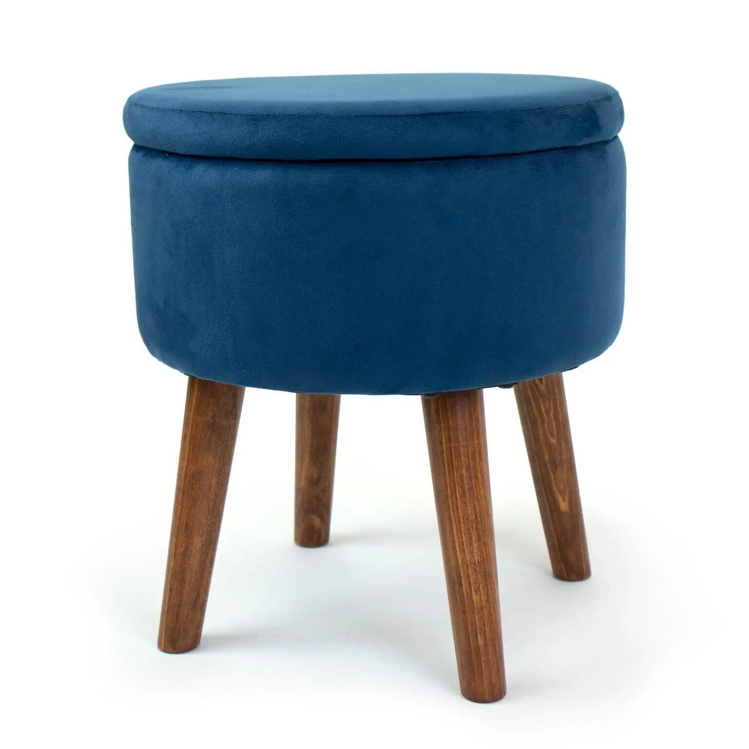 16-Inch Velour Round Storage Ottoman with Wooden Legs