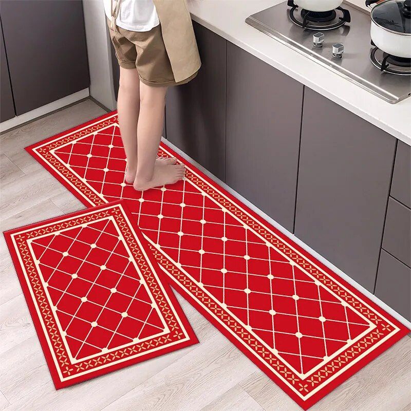 Geometric Polyester Kitchen Rug