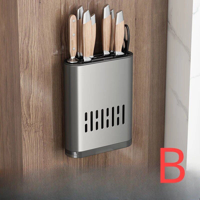 Luxury Gun Grey Wall-Mounted Kitchen Rack with Chopstick and Knife Holder