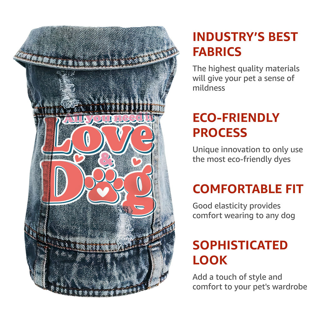 All You Need Is Love and Dog Dog Denim Vest - Quote Dog Denim Jacket - Themed Dog Clothing