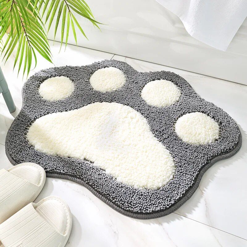 Pink Cartoon Cat Foot-Shaped Absorbent Bath Mat