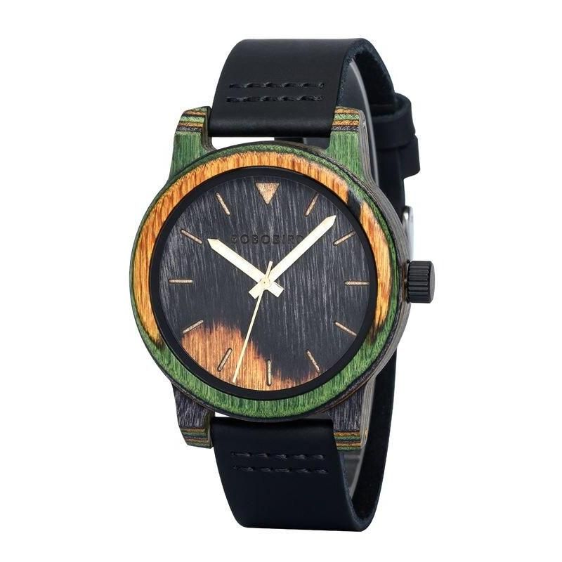 Customizable Men's Wooden Quartz Watch with Leather Band