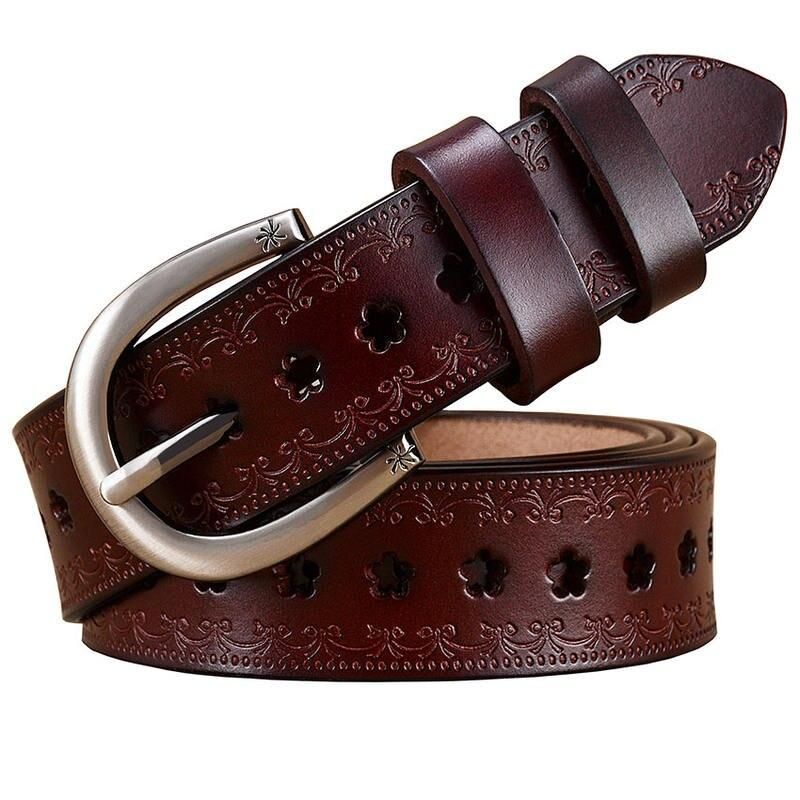 Vintage Floral Hollow Genuine Leather Belt for Women