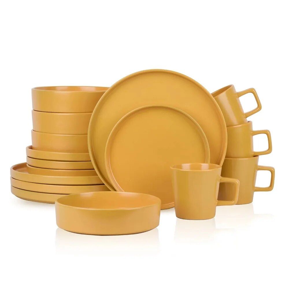 Stoneware Dinnerware Set, 16-Piece, Service for 4, Vibrant Yellow