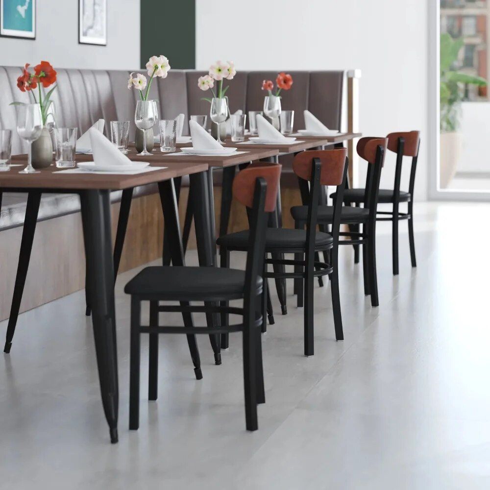 Walnut & Black Vinyl Dining Chair - Durable Metal Frame, Modern Design