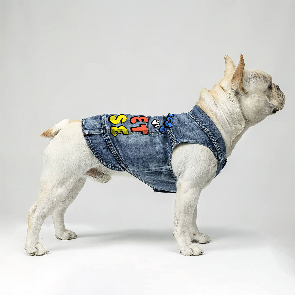 Happiness Is a Wet Nose Dog Denim Vest - Colorful Dog Denim Jacket - Quote Dog Clothing