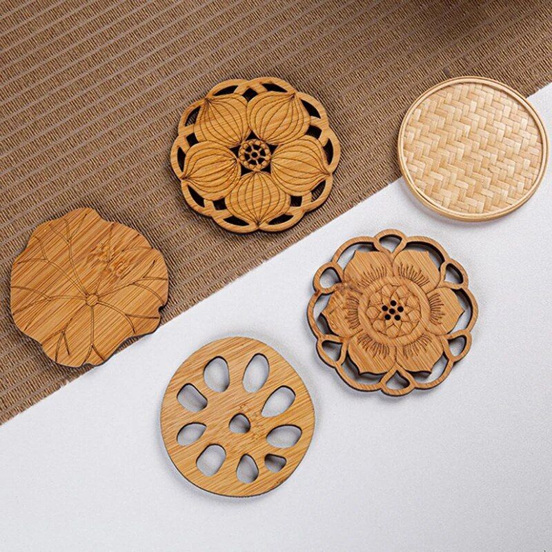 Creative Lotus Flower Wooden Drink Coasters - Stylish Home Decor